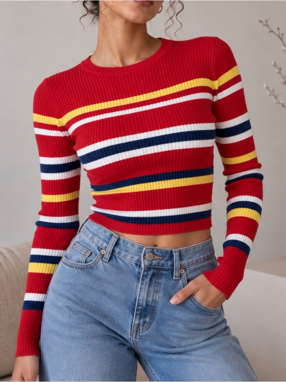 Y2K Red Striped Ribbed Sweater